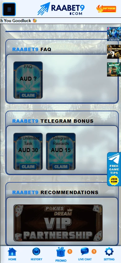 Raabet9 Casino promotions page on a mobile device