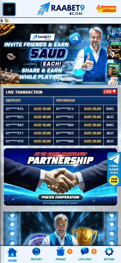 Raabet9 Casino games page on a mobile device