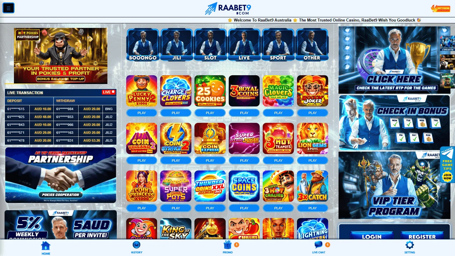 Raabet9 Casino games page on desktop