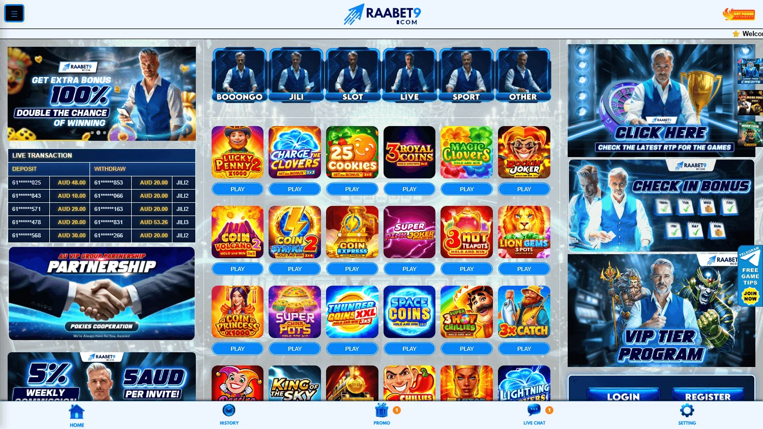 Raabet9 Casino home page on desktop